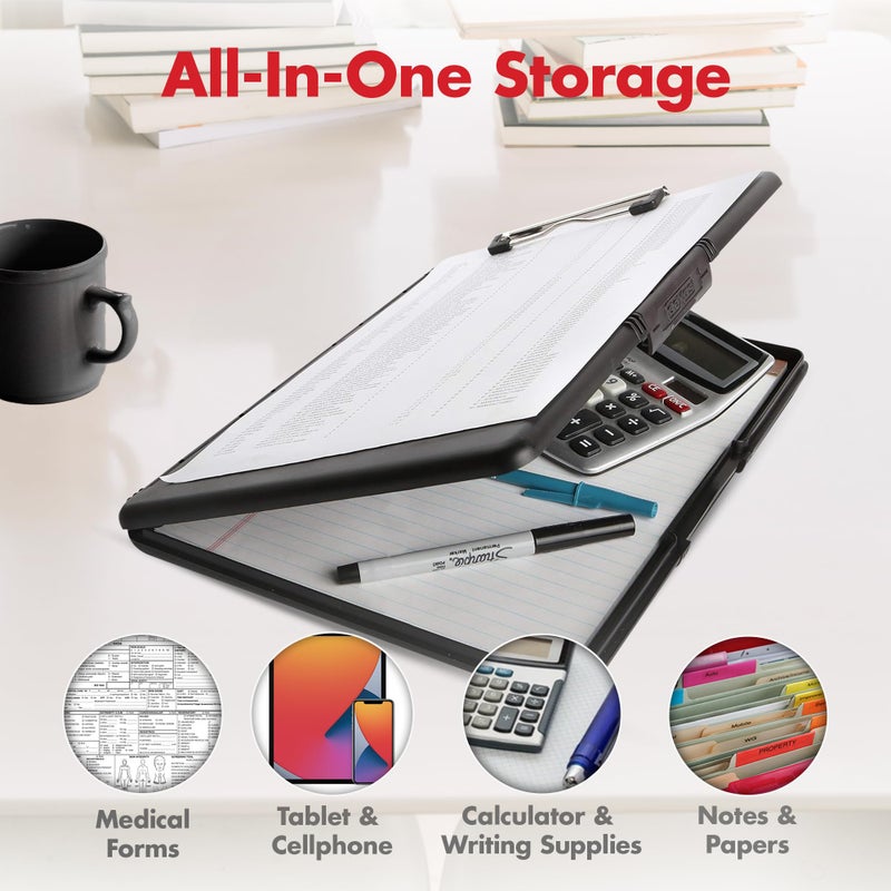 Dexas Slimcase 2 Plastic Clipboard with Storage and Side Opening, Black, Office Supplies Clipboards to Organize, Carry and Store, A4 Holder, Style and Functionality Nursing Clipboards - Image 3